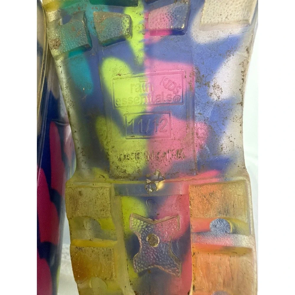 Rain‎ Essentials Kids Heart Print Rain Boots Blue Pink Multi Color Size 11/12